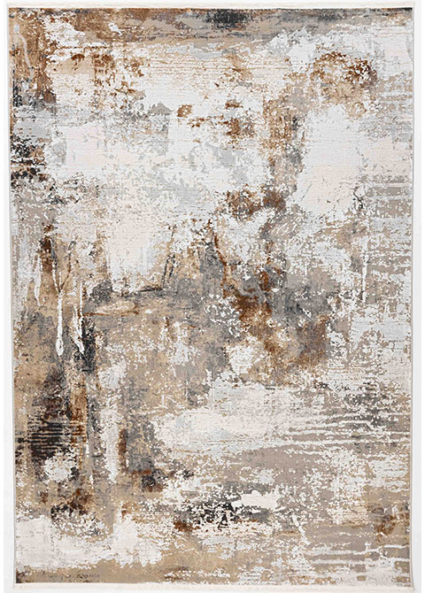 Tapete Abstracto Marfil con Manchas en Café y Gris