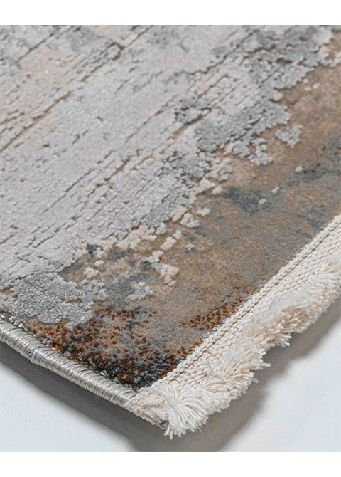 Tapete Abstracto Marfil con Manchas en Café y Gris
