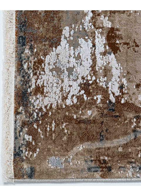 Tapete Abstracto Marfil con Manchas en Café y Gris