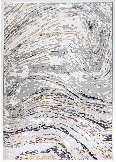Tapete Abstracto Gris con Oleaje de Mármol en Oro
