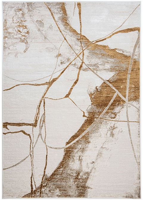Tapete Abstracto Marfil con Líneas y Mancha en Oro