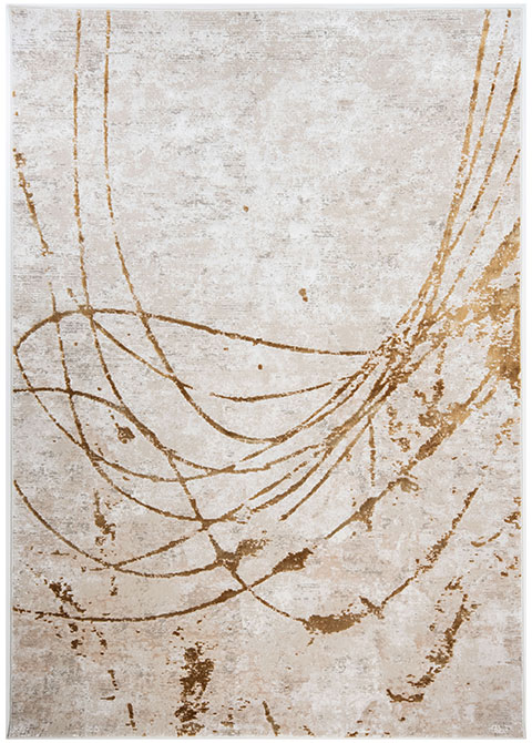 Tapete Abstracto Marfil con Abanico de Curvas en Oro