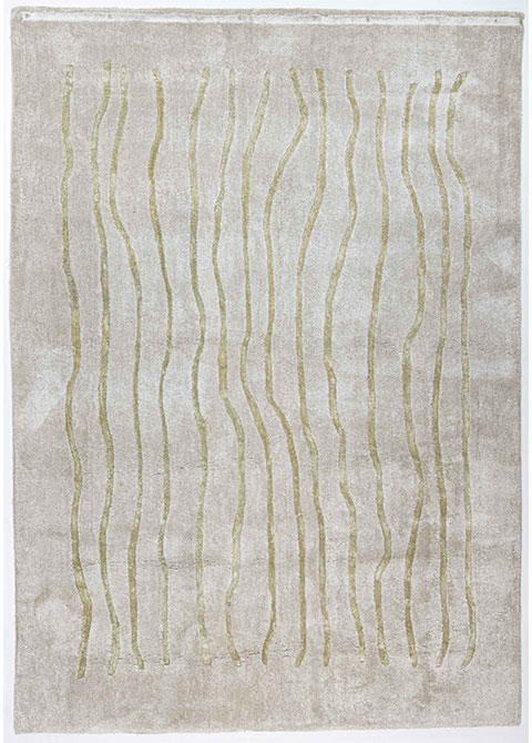 Tapete Abstracto Beige con Líneas Onduladas en Oliva