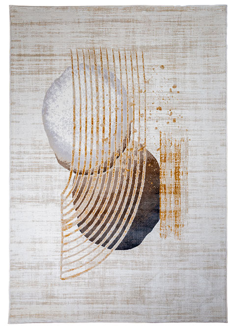 Tapete Abstracto Marfil con Círculos y Peine en Oro