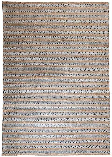 Tapete Tejido Beige con Trenzas en Negro y Cobre