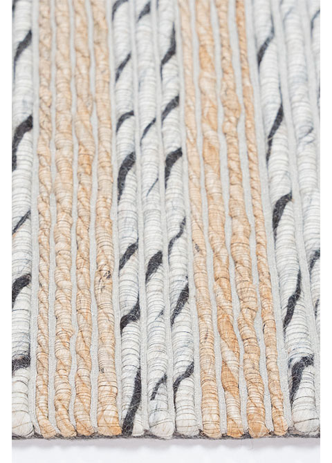 Tapete Tejido Beige con Trenzas en Negro y Cobre