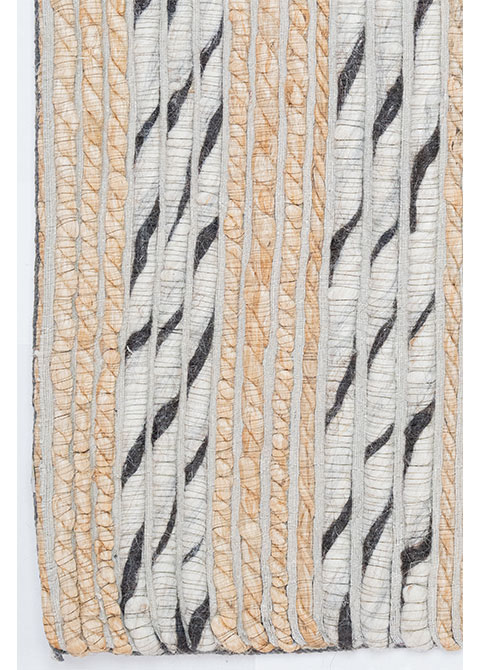 Tapete Tejido Beige con Trenzas en Negro y Cobre