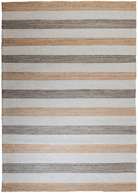 Tapete Rayado Beige con Franjas de Yute y Gris