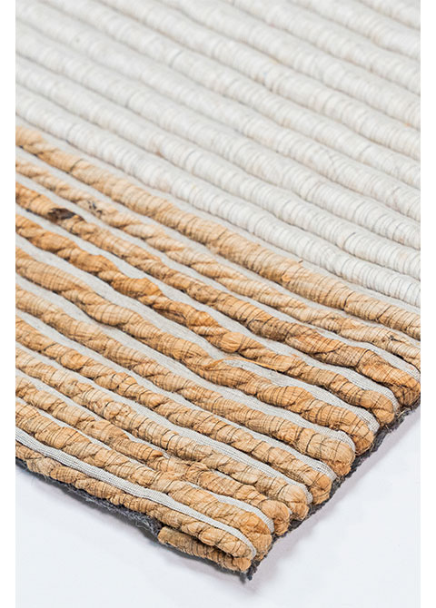 Tapete Rayado Beige con Franjas de Yute y Gris