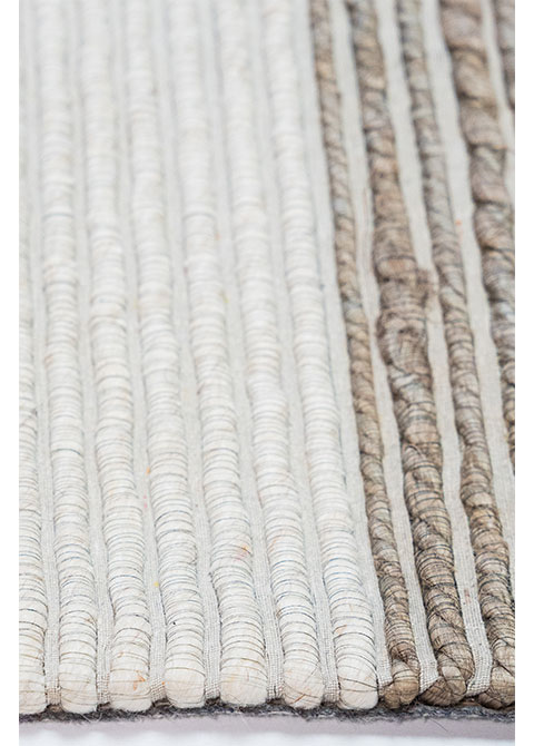Tapete Rayado Beige con Franjas de Yute y Gris
