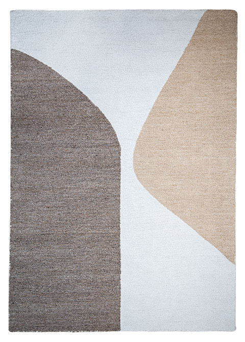 Tapete Abstracto Blanco con Formas Curvas en Topo y Arena