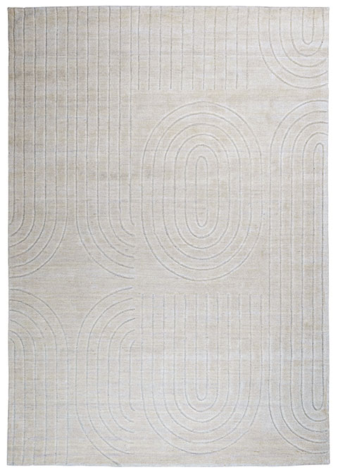 Tapete Geométrico Marfil con Óvalos Concéntricos en Relieve