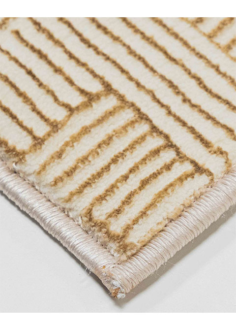 Tapete Geométrico Marfil con Grecas en Relieve y Oro