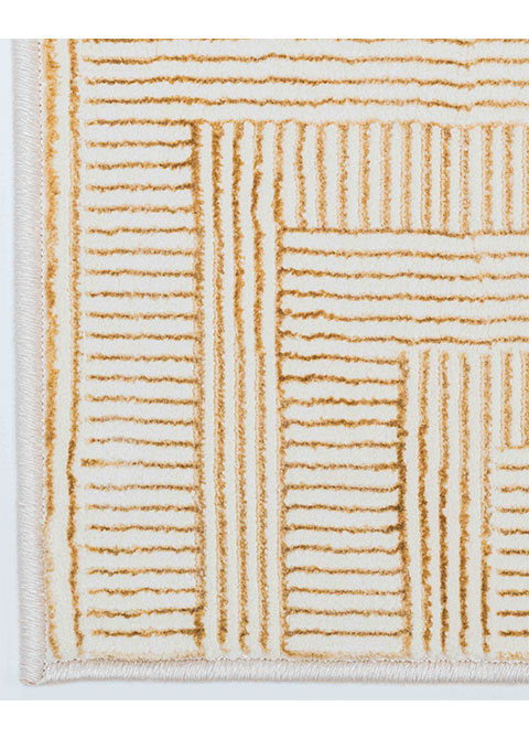 Tapete Geométrico Marfil con Grecas en Relieve y Oro
