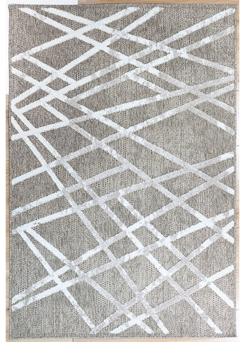 Tapete Geométrico Beige con Rejilla de Trazos Blancos