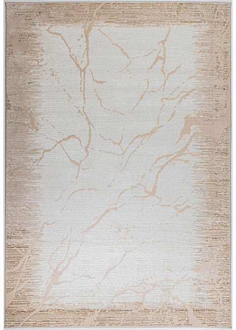 Tapete Abstracto Marfil con Vetas de Mármol y Marco Dorado