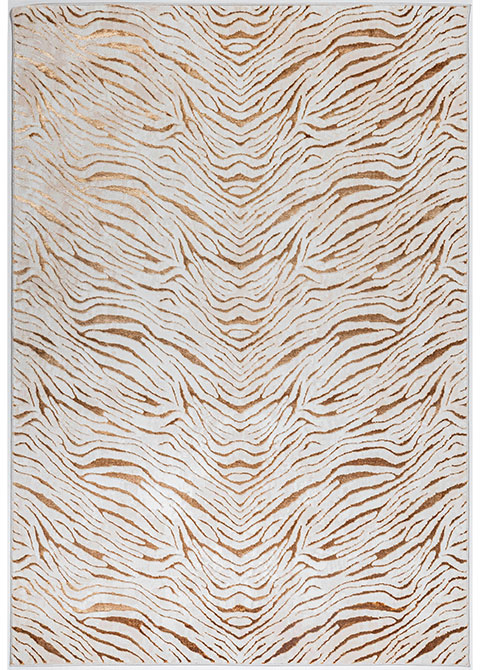 Tapete Abstracto Marfil con Vetas de Madera en Oro