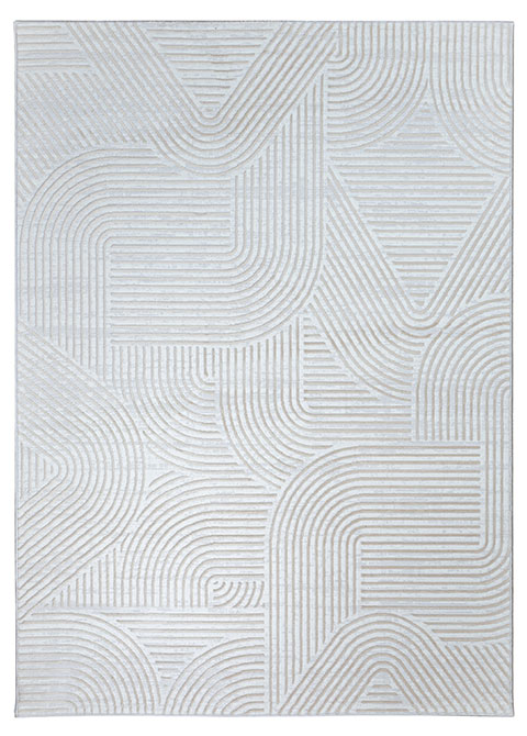 Tapete Geométrico Blanco con Arcos y Curvas en Relieve