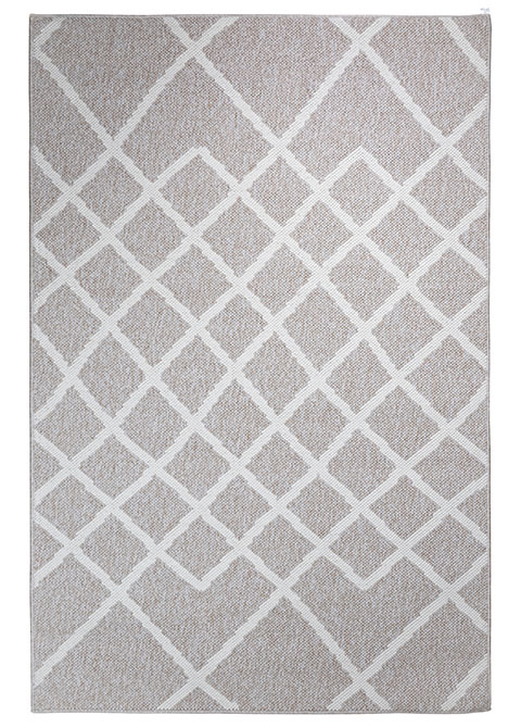 Tapete Geométrico Beige con Rombos Perfilados en Blanco