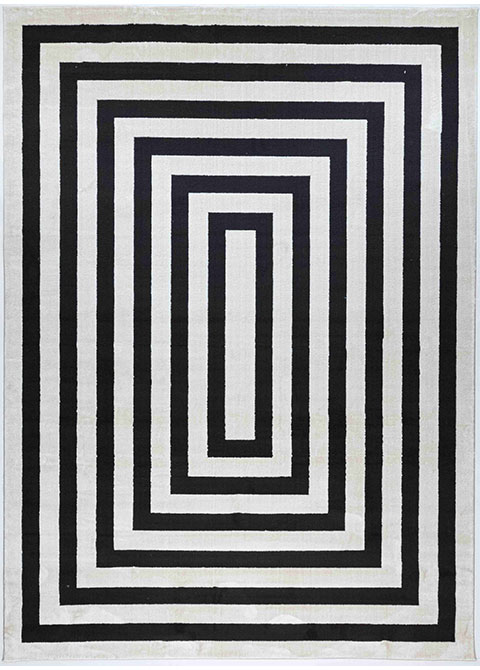 Tapete Geométrico Blanco y Negro con Marcos Concéntricos