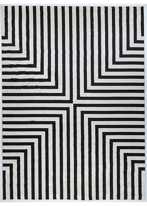 Tapete Geométrico Blanco y Negro con Ángulos Concéntricos
