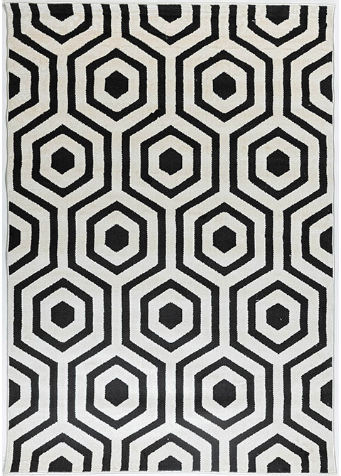 Tapete Geométrico Blanco y Negro con Panal de Hexágonos