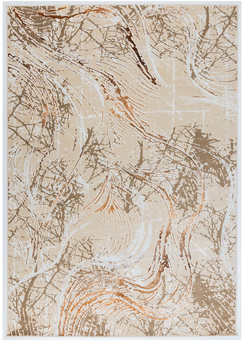 Tapete Abstracto Beige con Ramaje y Ondas en Cobre