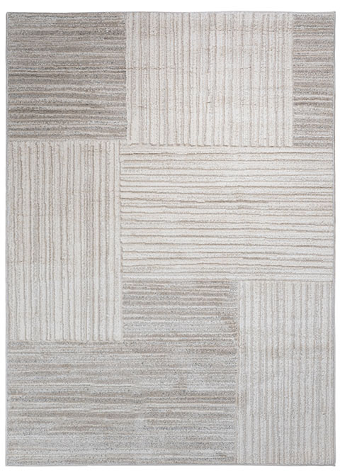 Tapete Geométrico Beige con Bloques Rayados en Relieve