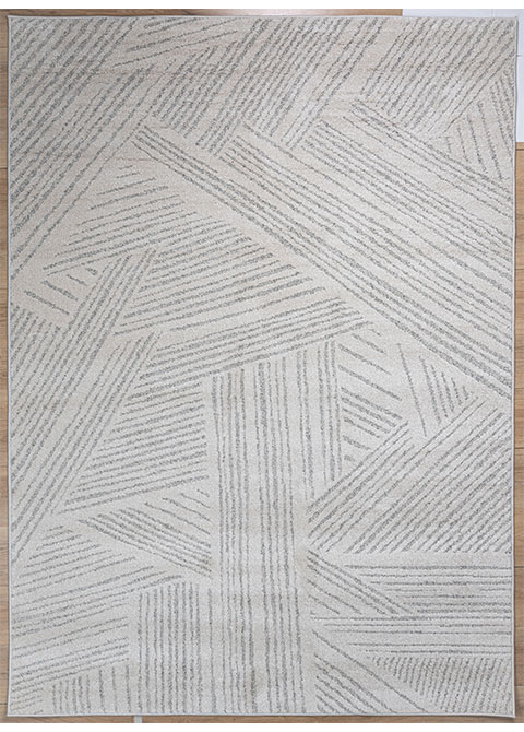 Tapete Geométrico Marfil con Haces de Rayas en Relieve