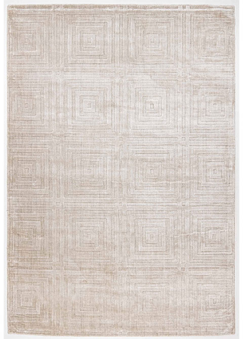 Tapete Geométrico Beige con Cuadros Concéntricos Tallados