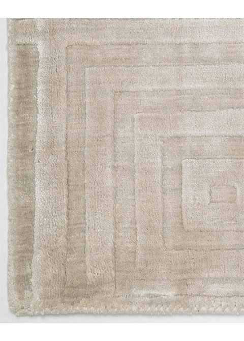 Tapete Geométrico Beige con Cuadros Concéntricos Tallados