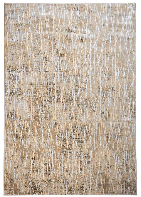 Tapete Abstracto Beige con Trazos Cruzados en Blanco