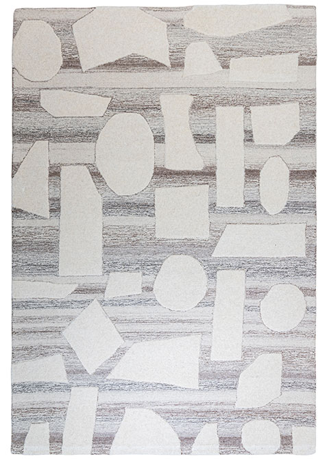 Tapete Abstracto Marfil con Piedras sobre Fondo Rayado