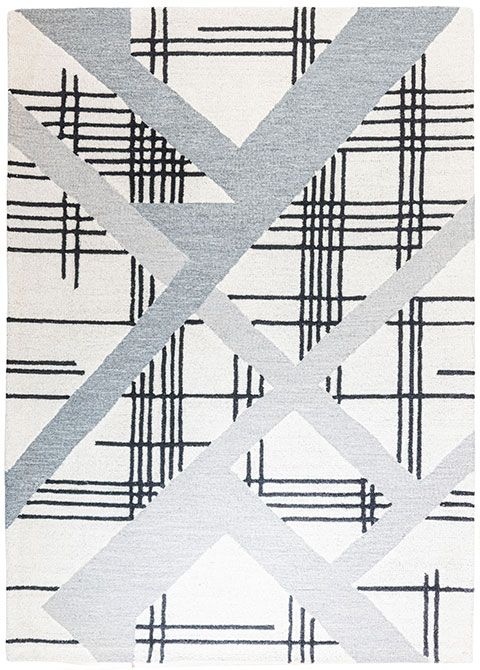 Tapete Abstracto Blanco con Rejillas y Bandas Grises