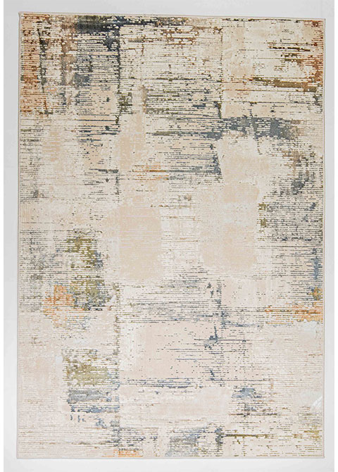 Tapete Abstracto Crema con Rayado Desgastado en Oliva