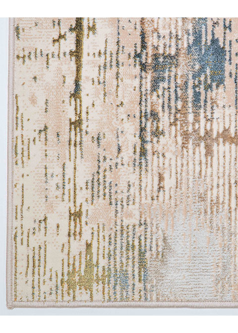 Tapete Abstracto Crema con Rayado Desgastado en Oliva