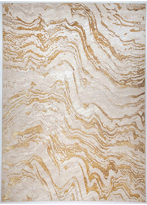 Tapete Abstracto Crema con Vetas de Mármol en Oro