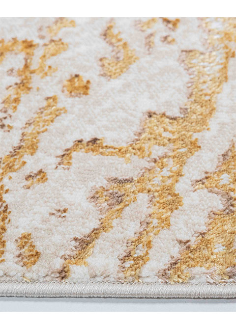 Tapete Abstracto Crema con Vetas de Mármol en Oro