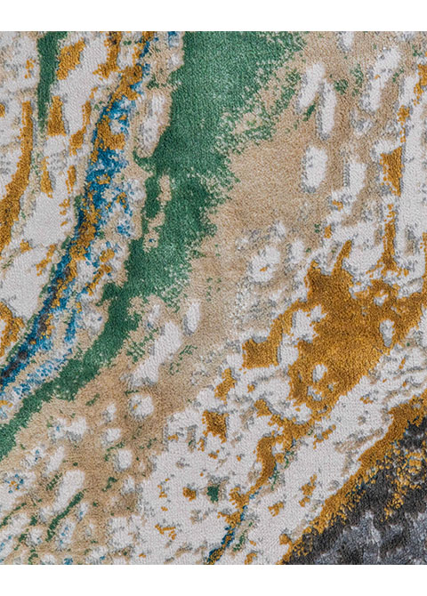 Tapete Abstracto Crema con Mármol Veteado en Oro y Verde