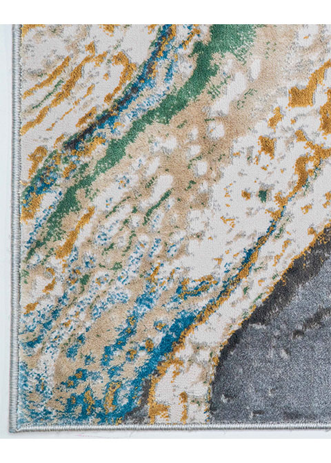 Tapete Abstracto Crema con Mármol Veteado en Oro y Verde