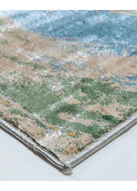 Tapete Abstracto Crema con Mármol Veteado en Oro y Verde