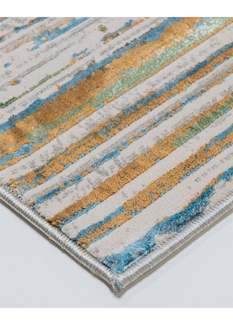 Tapete Rayado Crema con Franjas Multicolor Desgastadas
