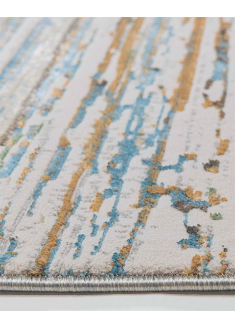 Tapete Rayado Crema con Franjas Multicolor Desgastadas