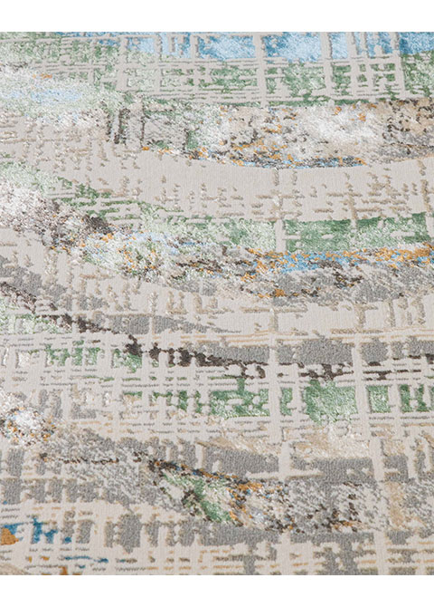Tapete Abstracto Crema con Ondas Barridas en Verde y Azul