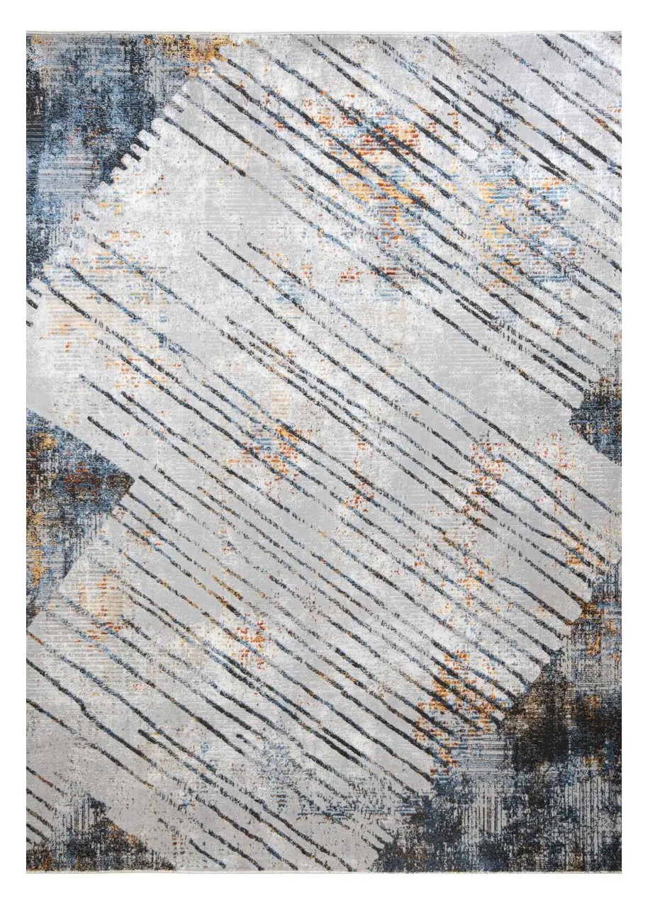 Tapete Moderno Gris con Rayas Diagonales en Azul y Naranja