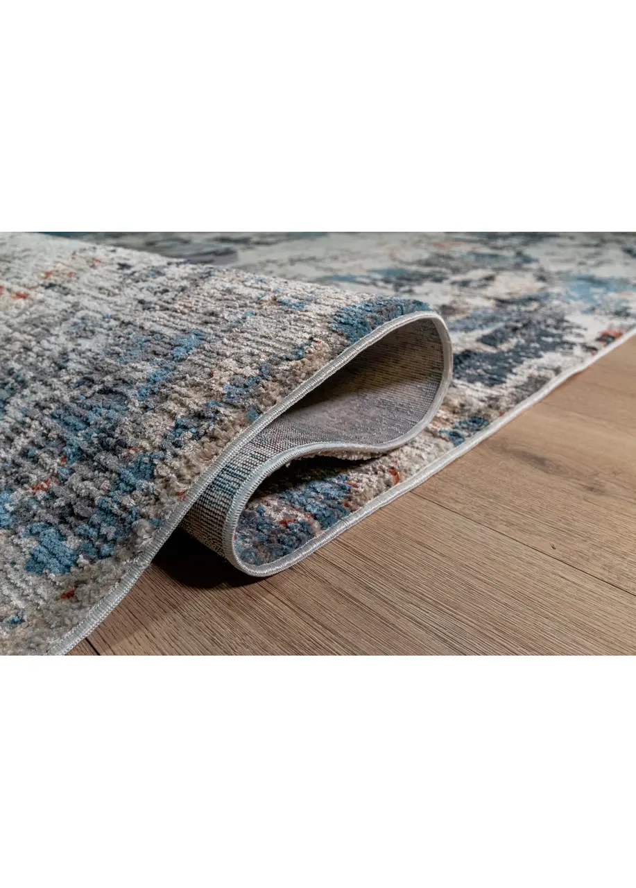 Tapete Abstracto Beige con Manchas en Azul y Terracota