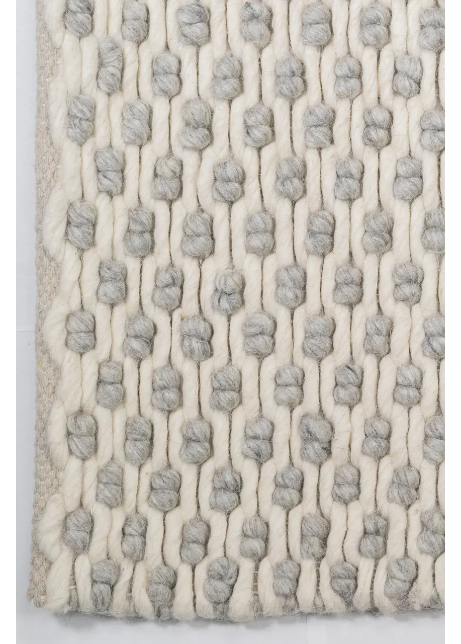 Tapete Tejido Marfil con Relieve de Nudo en Gris