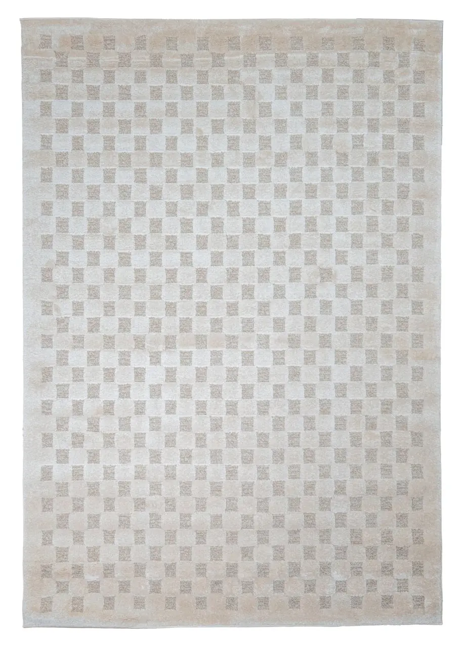 Tapete Monocromo Marfil con Damero en Relieve Tallado