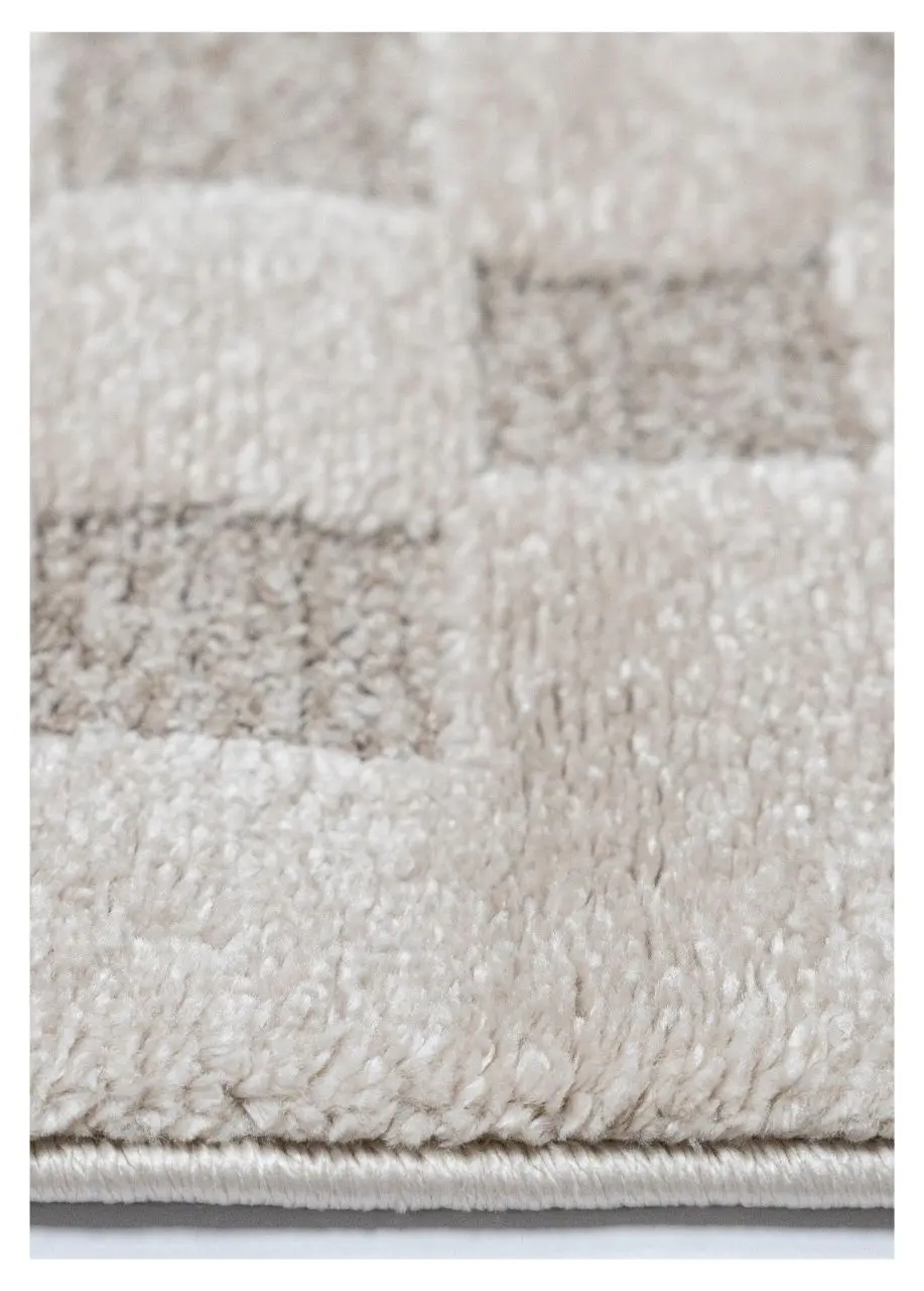 Tapete Monocromo Marfil con Damero en Relieve Tallado