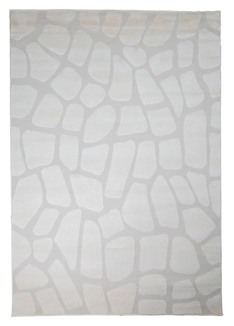 Tapete Monocromo Marfil con Empedrado en Relieve Tallado